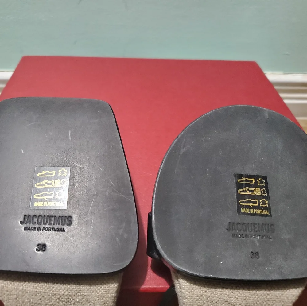 NEW JACQUEMUS Les Carre Rond Black Leather & Linen Sandals sz 38 - Picture 14 of 14